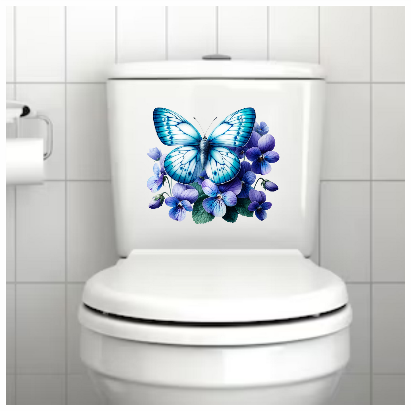 Blue butterfly on a purple flower vinyl sticker decal