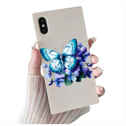 Blue butterfly on a purple flower vinyl sticker decal
