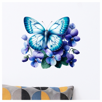 Blue butterfly on a purple flower vinyl sticker decal