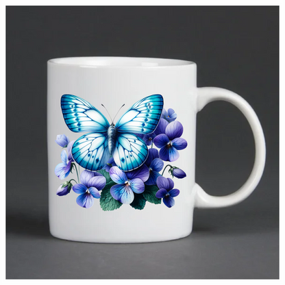 Blue butterfly on a purple flower vinyl sticker decal