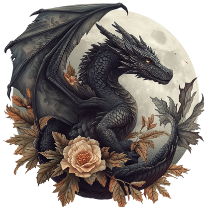 Black dragon in front of a moon vinyl sticker decal