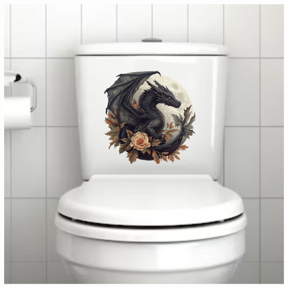 Black dragon in front of a moon vinyl sticker decal