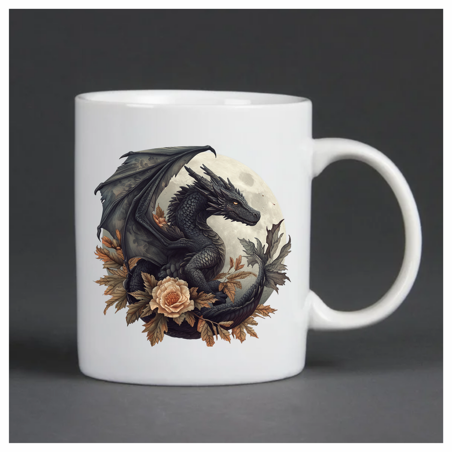 Black dragon in front of a moon vinyl sticker decal