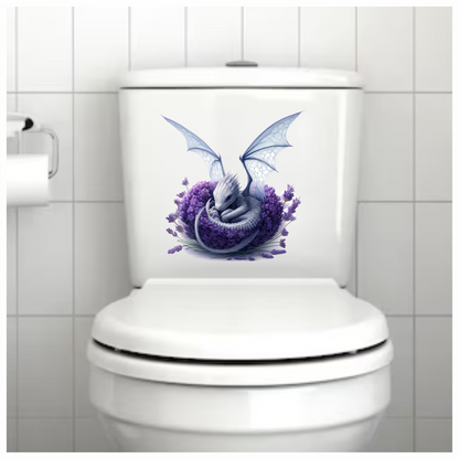 Purple baby dragon on lavender flower vinyl sticker decal