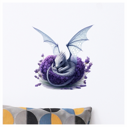 Purple baby dragon on lavender flower vinyl sticker decal