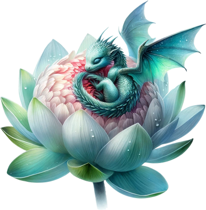 Teal dragon sleeping on a turquoise flower vinyl sticker decal