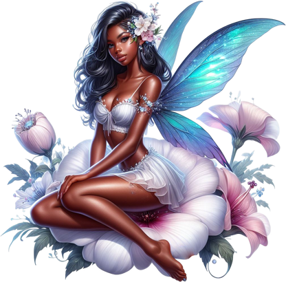 Beautiful fairy sitting on flower vinyl sticker decal