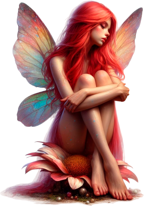 Red themed fairy sat on a red flower vinyl sticker decal