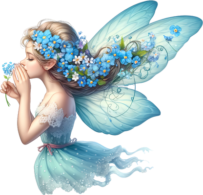 Elegant light blue fairy holding flower vinyl sticker decal
