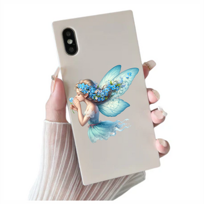Elegant light blue fairy holding flower vinyl sticker decal
