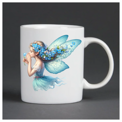 Elegant light blue fairy holding flower vinyl sticker decal