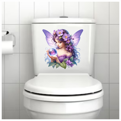 Elegant purple fairy holding flower in a crystal ball vinyl sticker decal
