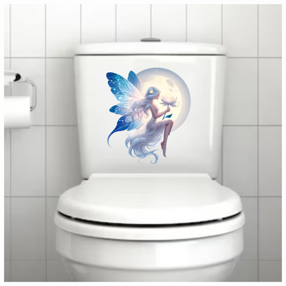 White Fairy sat in moonlight holding a flower vinyl sticker decal