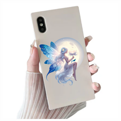 White Fairy sat in moonlight holding a flower vinyl sticker decal