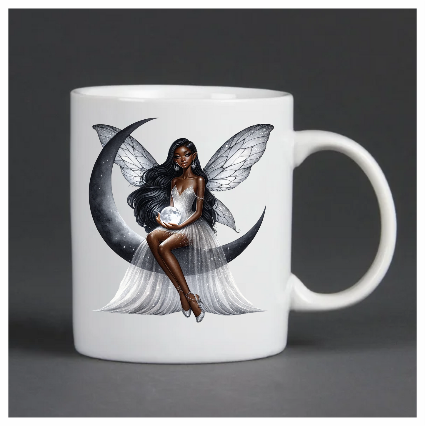 Beautiful fairy sat in black half moon vinyl sticker decal