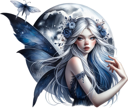 Dark blue fairy with moon vinyl sticker decal