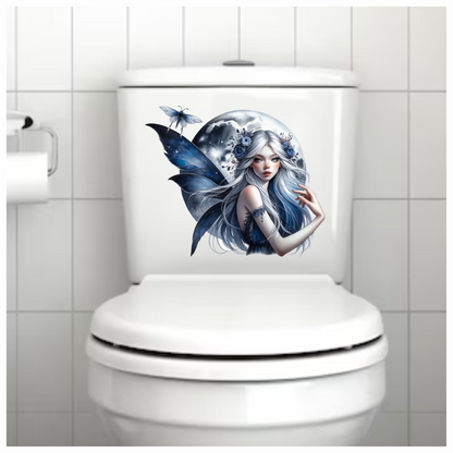 Dark blue fairy with moon vinyl sticker decal