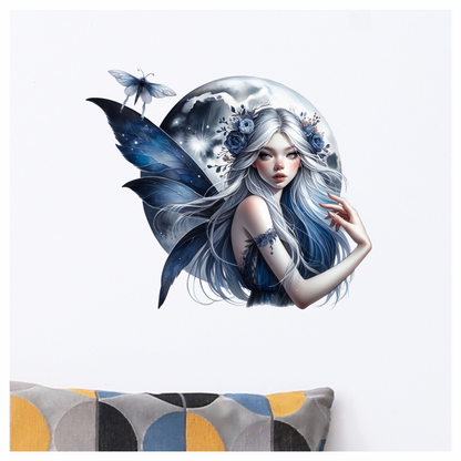 Dark blue fairy with moon vinyl sticker decal