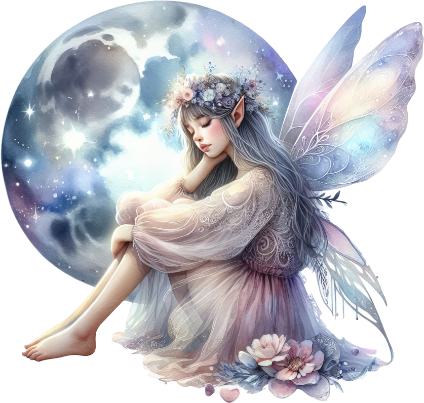 Pretty fairy sitting in front of moon vinyl sticker decal