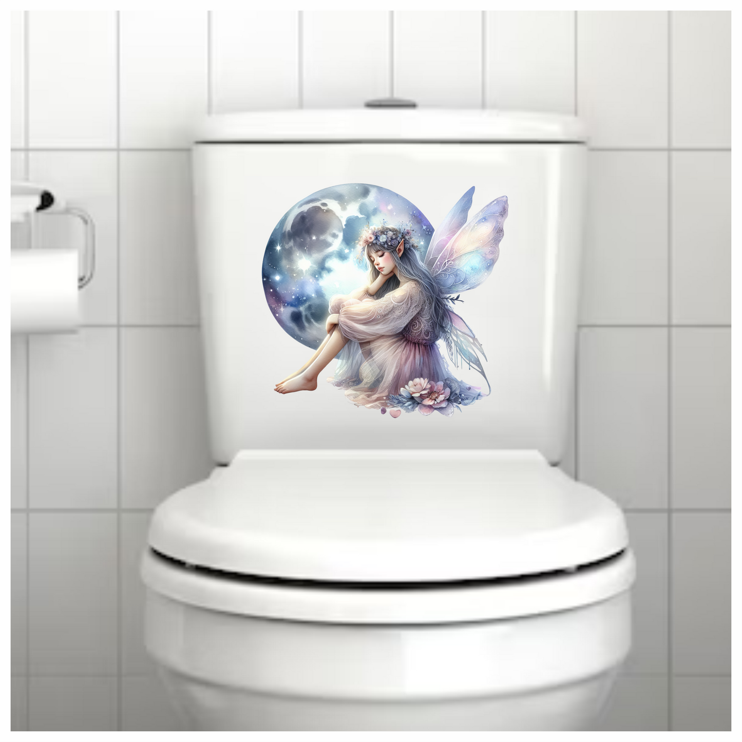 Pretty fairy sitting in front of moon vinyl sticker decal