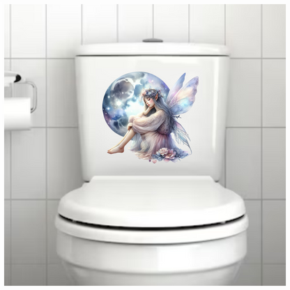 Pretty fairy sitting in front of moon vinyl sticker decal