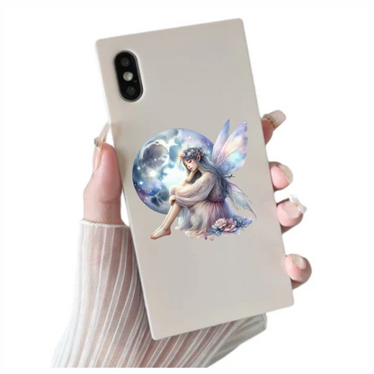 Pretty fairy sitting in front of moon vinyl sticker decal