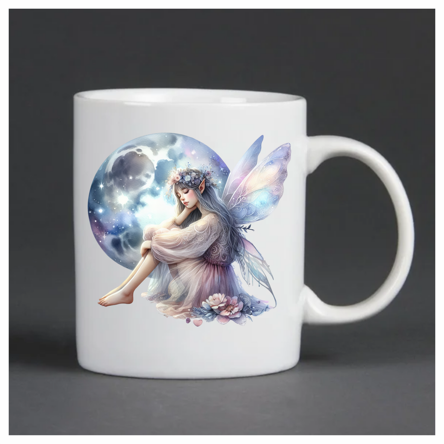 Pretty fairy sitting in front of moon vinyl sticker decal