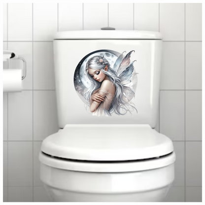 Silver and grey fairy with moon vinyl sticker decal