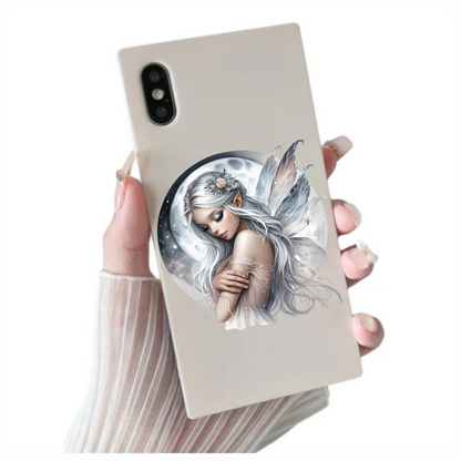 Silver and grey fairy with moon vinyl sticker decal