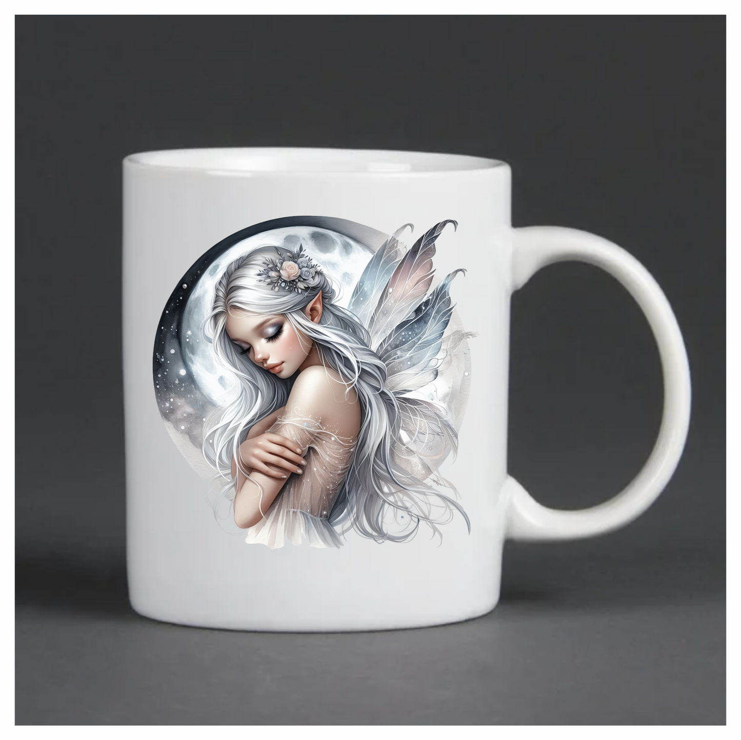 Silver and grey fairy with moon vinyl sticker decal