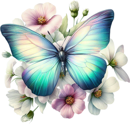 Light blue butterfly on a flower vinyl sticker decal