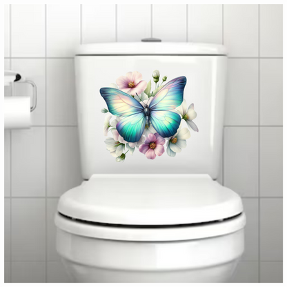 Light blue butterfly on a flower vinyl sticker decal