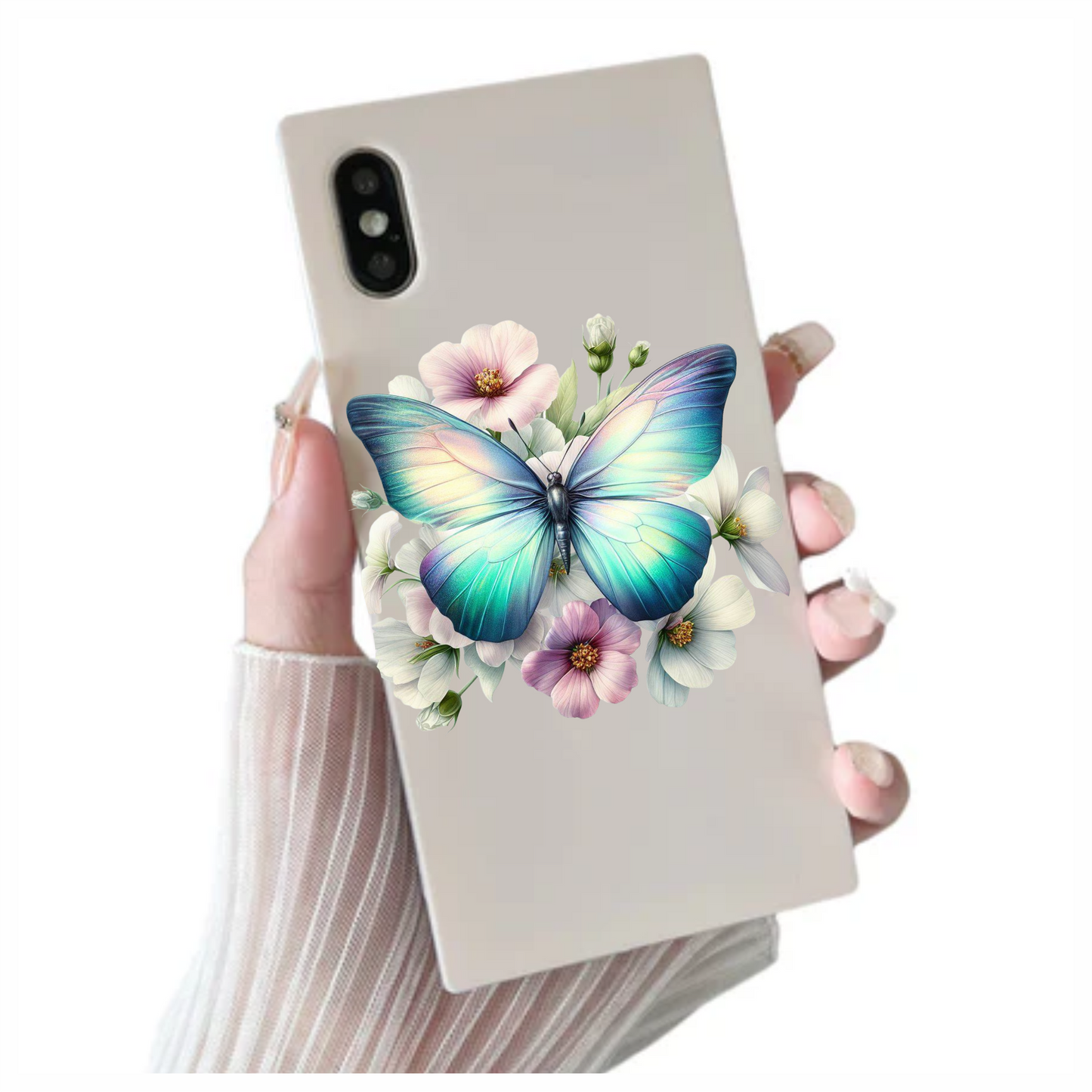 Light blue butterfly on a flower vinyl sticker decal