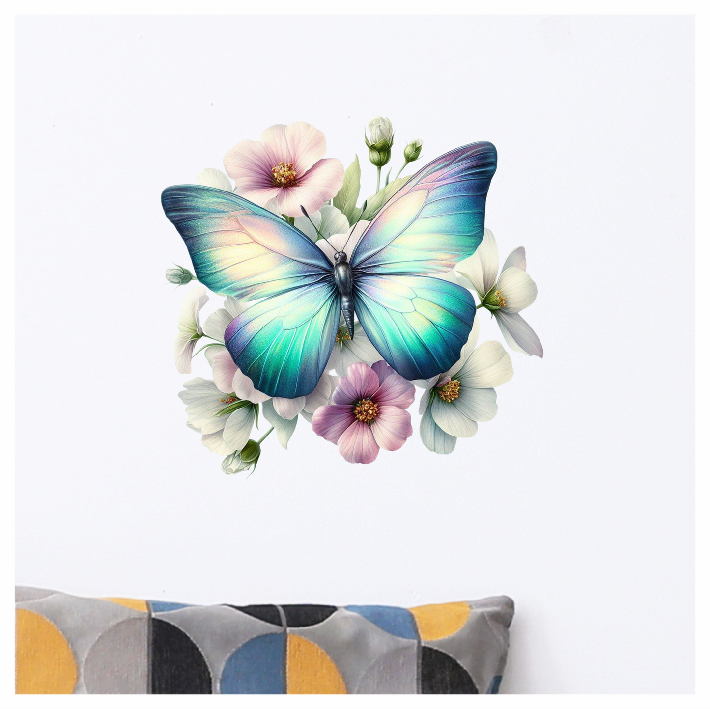 Light blue butterfly on a flower vinyl sticker decal