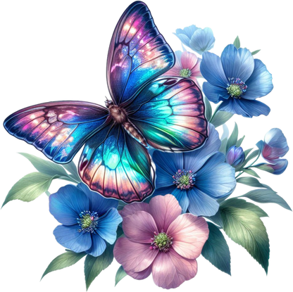 Neon blue butterfly on a flower vinyl sticker decal