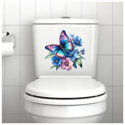Neon blue butterfly on a flower vinyl sticker decal