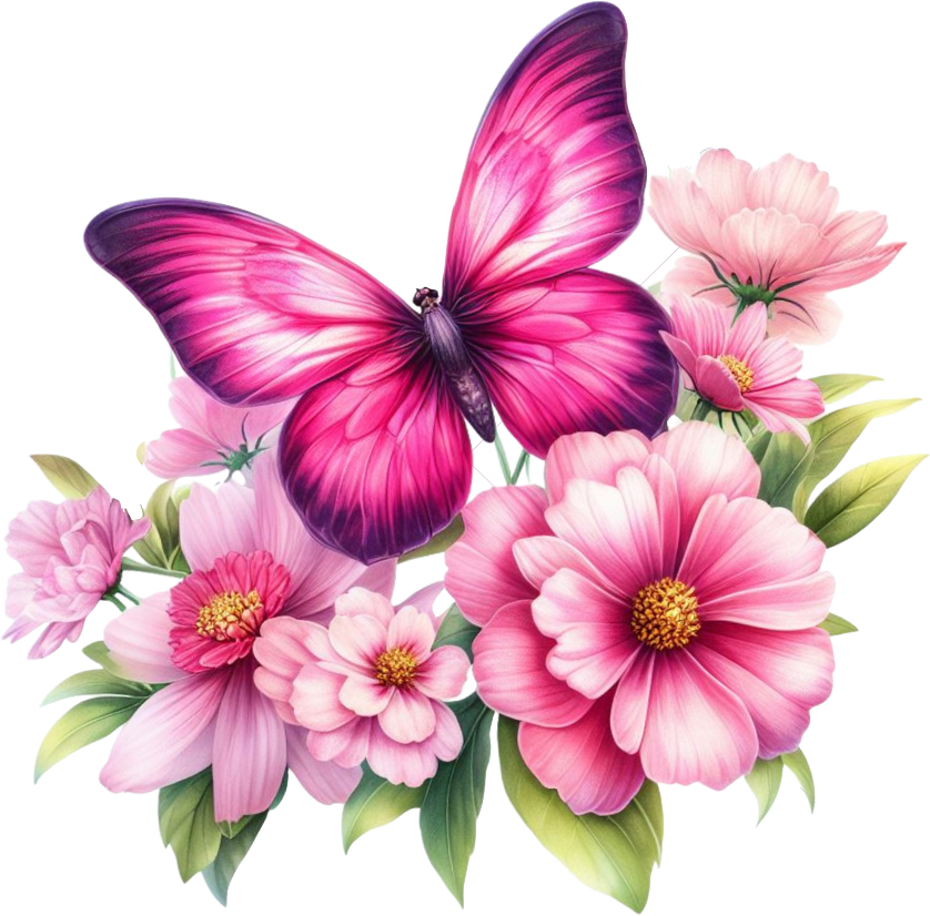 Bright pink butterfly on a flower vinyl sticker decal