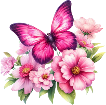 Bright pink butterfly on a flower vinyl sticker decal