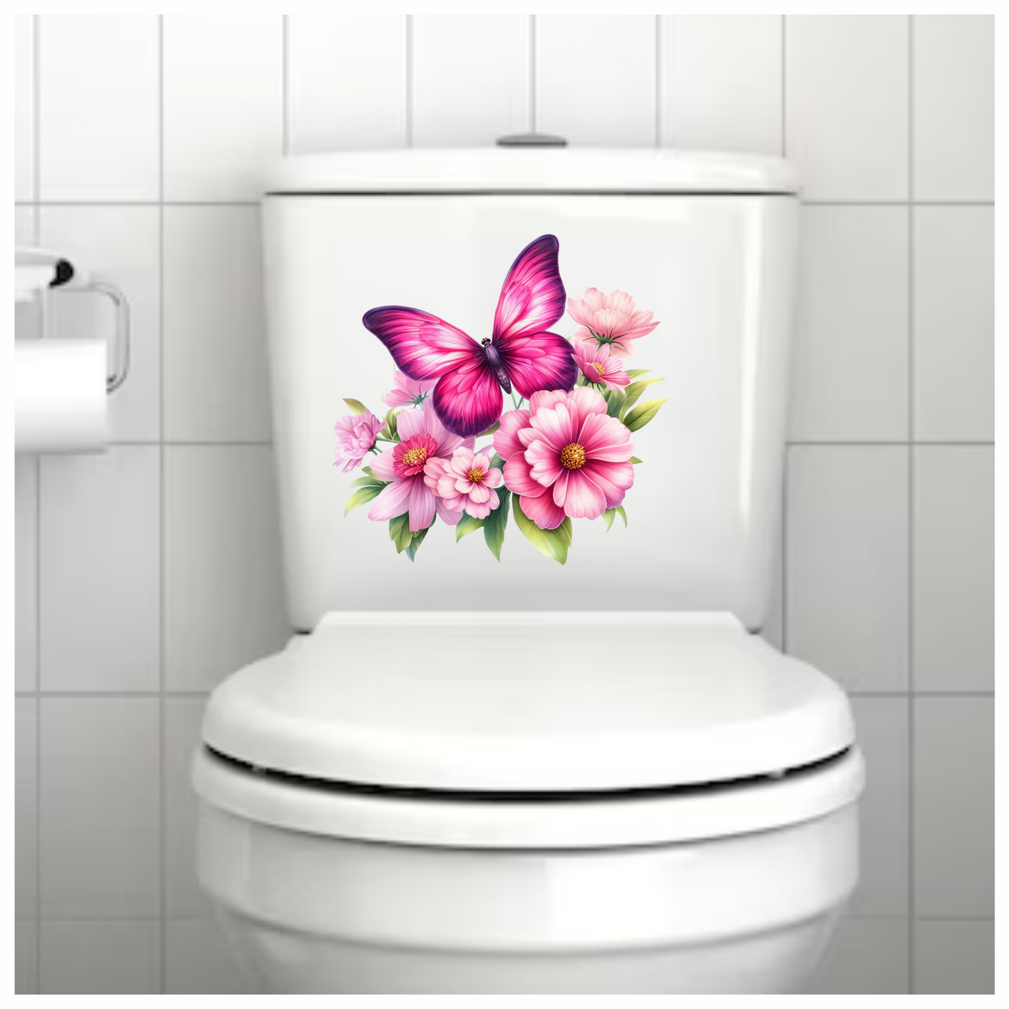 Bright pink butterfly on a flower vinyl sticker decal