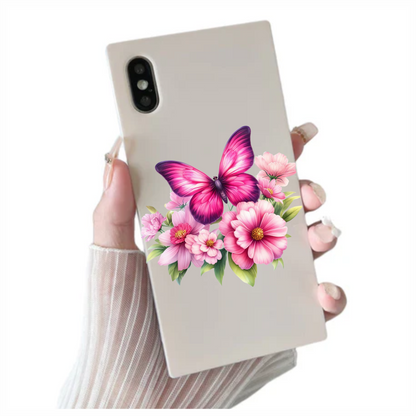 Bright pink butterfly on a flower vinyl sticker decal
