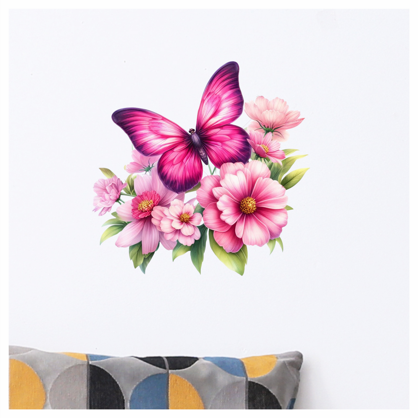 Bright pink butterfly on a flower vinyl sticker decal