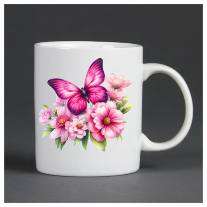 Bright pink butterfly on a flower vinyl sticker decal