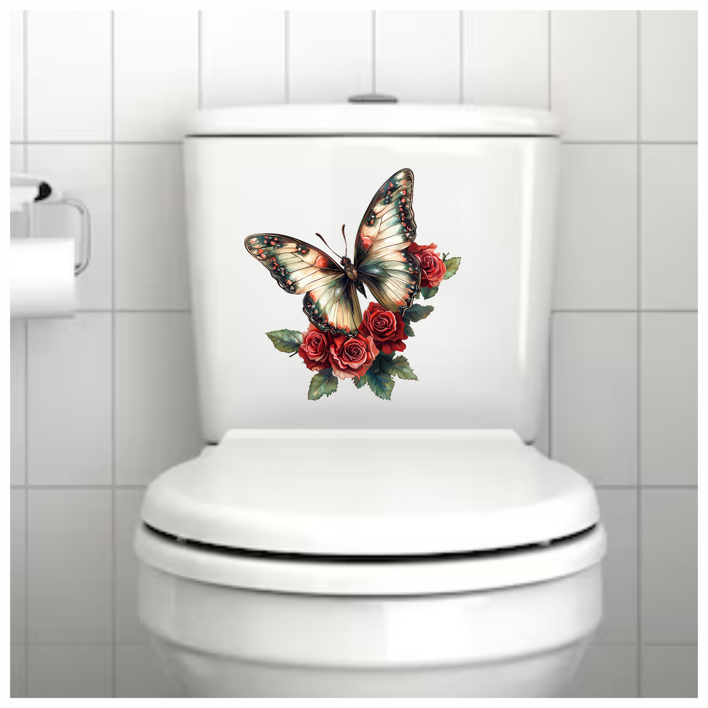 Red butterfly sitting on a flower vinyl sticker decal