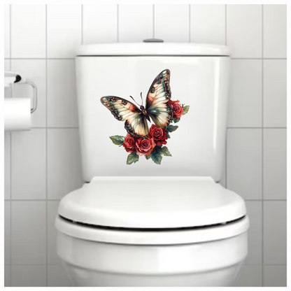 Red butterfly sitting on a flower vinyl sticker decal
