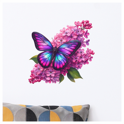 Violet butterfly on a purple flower vinyl sticker decal