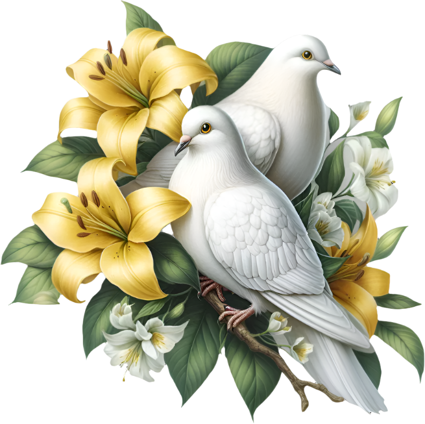 Doves sitting on a yellow flower vinyl sticker decal