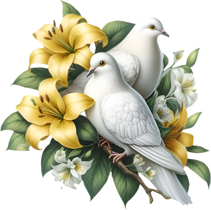 Doves sitting on a yellow flower vinyl sticker decal