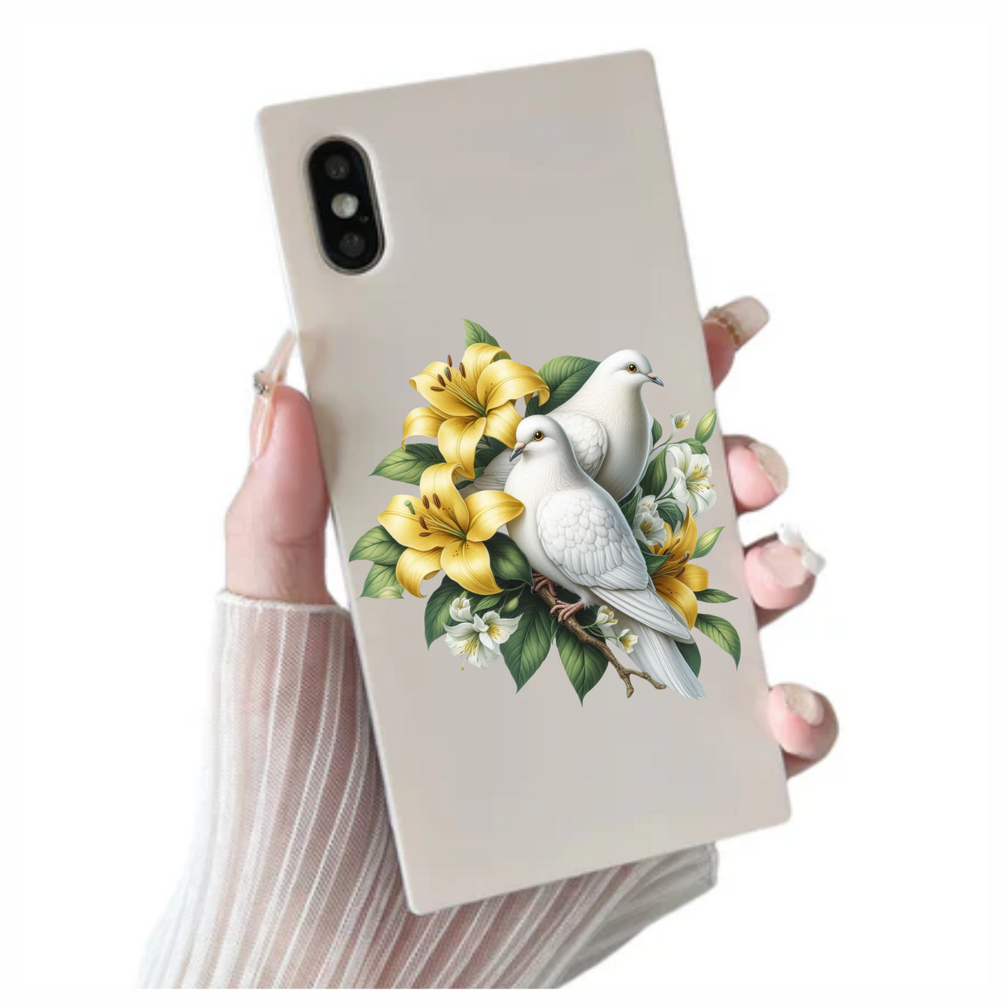 Doves sitting on a yellow flower vinyl sticker decal phone art