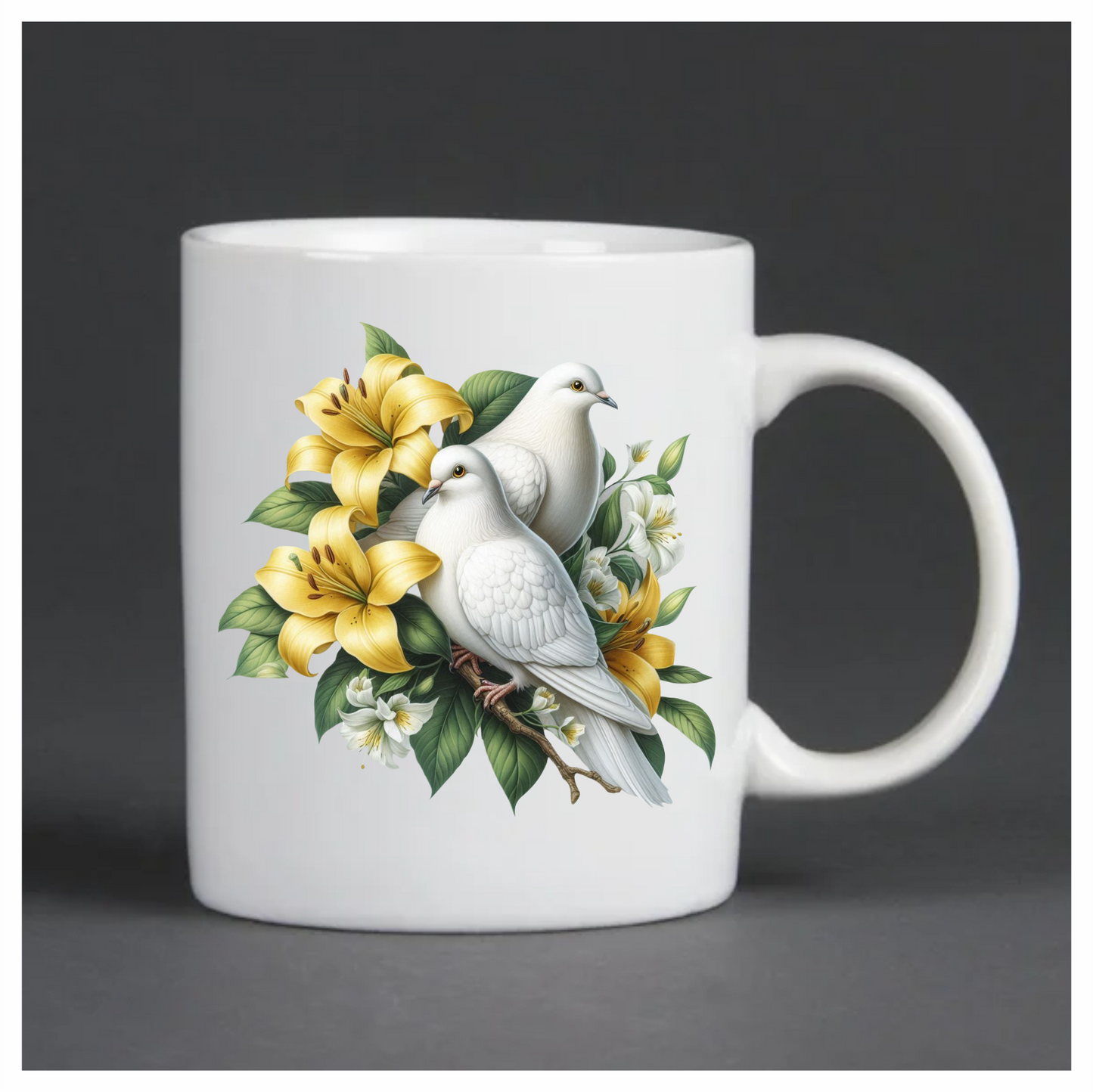 Doves sitting on a yellow flower vinyl sticker decal cup art