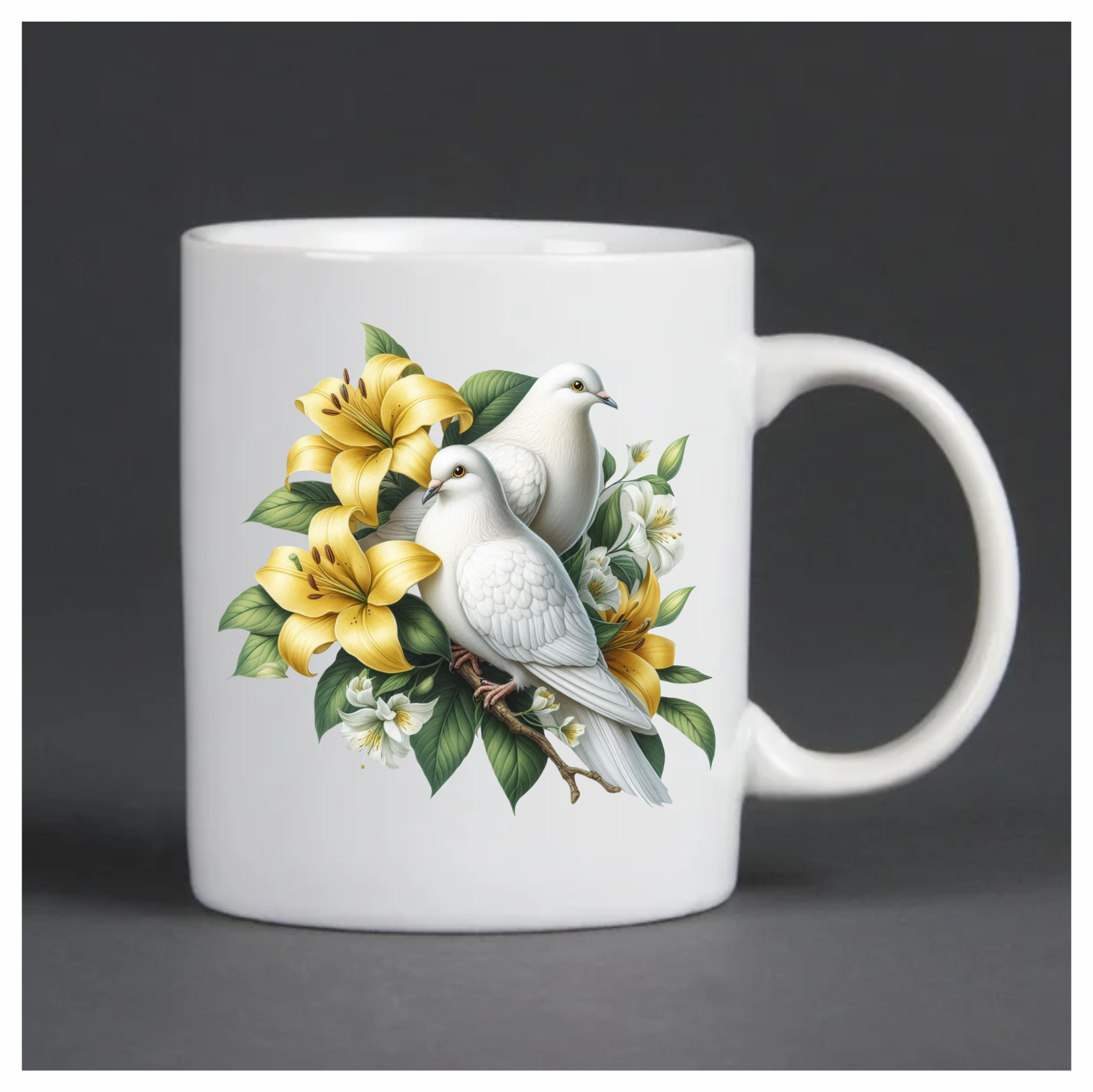 Doves sitting on a yellow flower vinyl sticker decal cup art